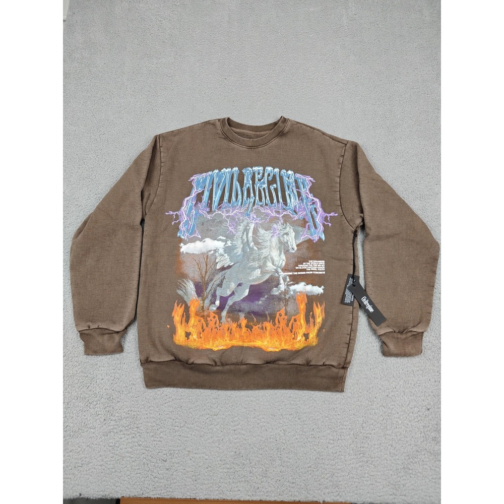 Civil‎ Regime Over The Fire Sweatshirt Mens Medium Chocolate Graphic Fleece New